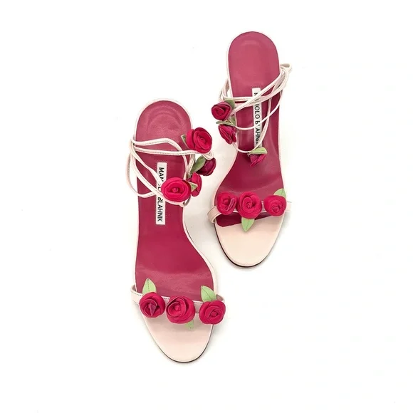 Manolo Blahnik Spring 2016 Xafiore Rose Ankle Strap Sandals 37 - Picture 5 of 14